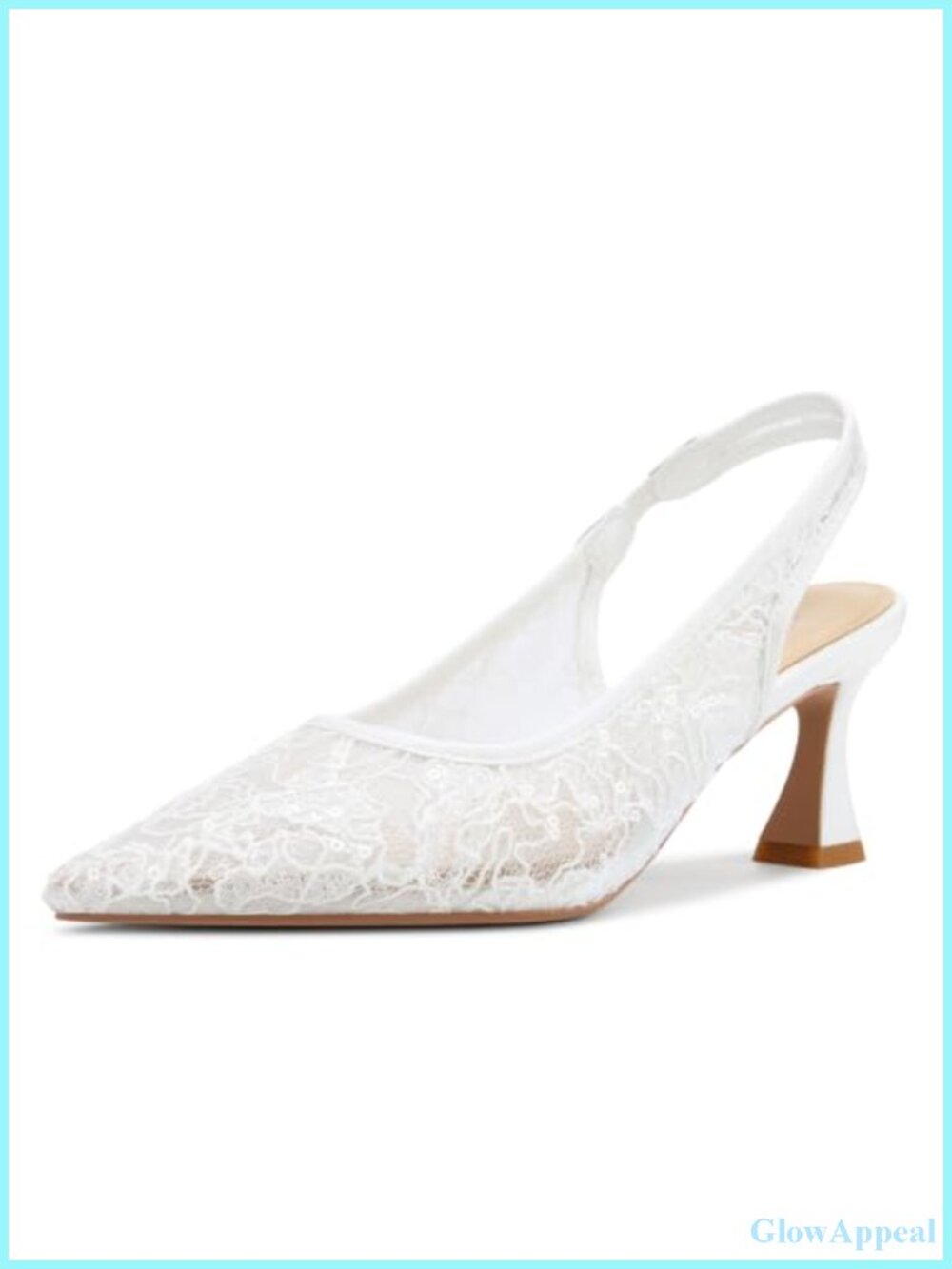 Womens Lace Mesh Slingback Heels Pointed Toe Kitten Heel Wedding Pumps